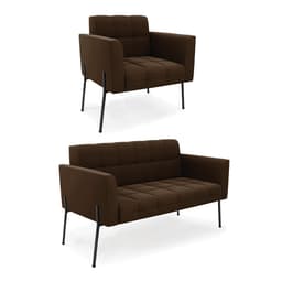 Sofá Namoradeira e Poltrona Pé de Ferro Preto para Sala Elisa Suede Marrom D03 - D'Rossi