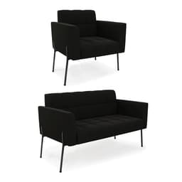 Sofá Namoradeira e Poltrona Pé de Ferro Preto para Sala Elisa Suede Preto D03 - D'Rossi