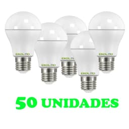 50 Lampadas Bulbo E27 9W Ed Bivolt Policarbonato Leitosa Branco