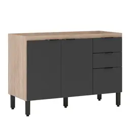 Balcão de Cozinha Firenze 3 Portas 2 Gavetas Avena e Grafito