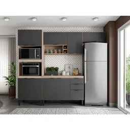 Cozinha Compacta Firenze 10 Portas 2 Gavetas Avena e Grafito
