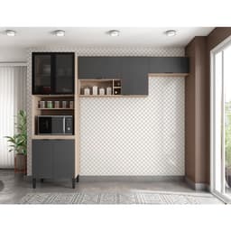 Cozinha Compacta Firenze 7 Portas Avena e Grafito