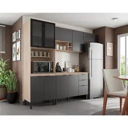 Cozinha Compacta Firenze I 10 Portas 2 Gavetas Avena e Grafito