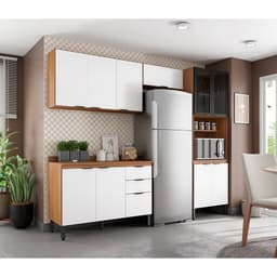 Cozinha Compacta Firenze I 11 Portas 2 Gavetas Amêndola e Branca