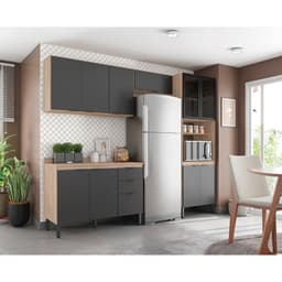 Cozinha Compacta Firenze I 11 Portas 2 Gavetas Avena e Grafito