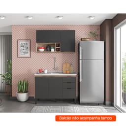 Cozinha Compacta Firenze I 5 Portas 2 Gavetas Avena e Grafito