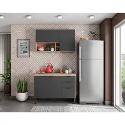 Cozinha Compacta Firenze II 5 Portas 2 Gavetas Avena e Grafito