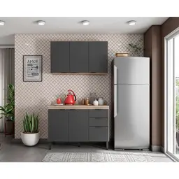 Cozinha Compacta Firenze II 6 Portas 2 Gavetas Avena e Grafito