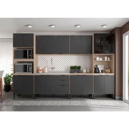 Cozinha Completa Firenze 18 Portas 2 Gavetas Avena e Grafito