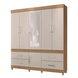Guarda-Roupa Casal com Espelho Guarujá 6 Portas 4 Gavetas Off White e Amendola