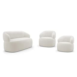Kit 02 Poltronas Giratória e 01 Sofá Orgânico Glee 03 Lugares 170cm Bouclê Off White - Desk Design