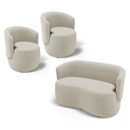 Kit 2 Poltronas e 1 Namoradeira Aisha Orgânica Bouclê Bege - Desk Design