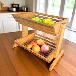 Fruteira e Estante com 2 Cestos de Madeira Maciça - Maju Madeiral