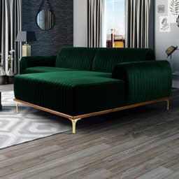 Sofá 245cm 4 Lugares com Chaise Direito Pés Gold Molino B-303 Veludo Verde Musgo - Domi