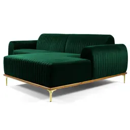 Sofá 255cm 4 Lugares com Chaise Direito Pés Gold Molino C-303 Veludo Verde Musgo - Domi