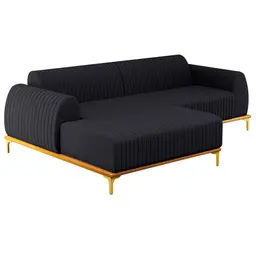 Sofá 255cm 4 Lugares com Chaise Esquerdo Pés Gold Molino D-465 Linho Chumbo - Domi