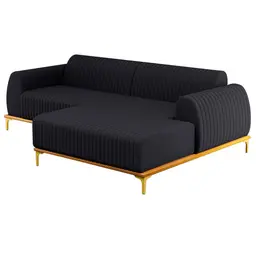 Sofá 265cm 4 Lugares com Chaise Direito Pés Gold Molino D-465 Linho Chumbo - Domi