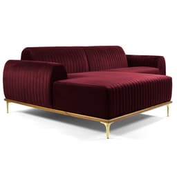 Sofá 300cm 5 Lugares com Chaise Esquerdo Pés Gold Molino B-278 Veludo Marsala - Domi