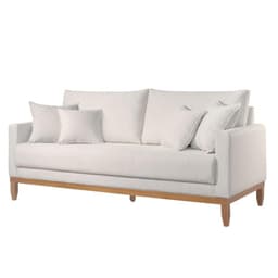 Sofá Living Sara Linho Champanhe com Pés em Madeira
