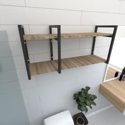 Prateleira industrial banheiro aço preto 30cm amadeirado ind21aeb