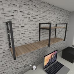 Prateleira industrial escritório aço preto 30cm amadeirado ind07