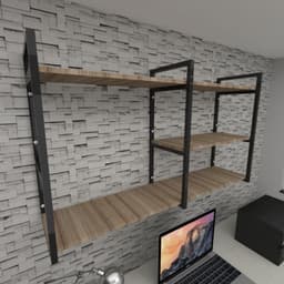 Prateleira industrial escritório aço preto 30cm amadeirado ind14