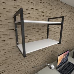 Prateleira industrial escritório aço preto 30cm branca ind01bes