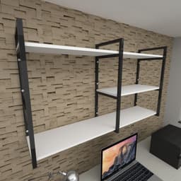 Prateleira industrial escritório aço preto 30cm branca ind14bes