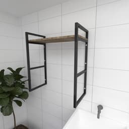 Prateleira industrial lavanderia aço preto 30cm amadeirado ind15a