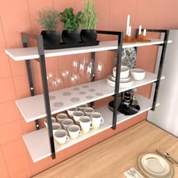 Prateleira nichos cozinha branco off white suporte industrial suspensa