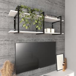 Prateleira sala estar estante nicho parede mdf suspensa pratileira ferro branco off white