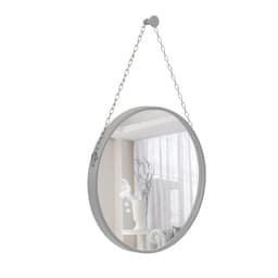 Espelho Decorativo Adnet Cinza Alça Corrente Cromada 50 cm Redondo