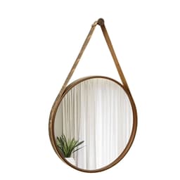 Espelho Decorativo Adnet Marrom Alça Courino Rajada 50 Cm Redondo Marrom/Rajado, 50 cm