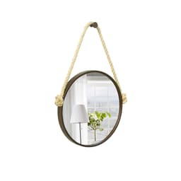 Espelho Decorativo Adnet Marrom Alça Sisal Natural 60 Cm Redondo 60 cm