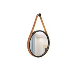 Espelho Decorativo Adnet Preto Alça Courino Rajada 30 Cm Redondo Preto/Rajado, 30 cm