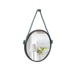 Espelho Decorativo Adnet Preto Alça Sisal Blue 40 Cm Redondo 40 cm
