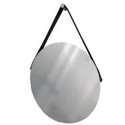 Espelho Decorativo Adnet Vintage Alça Corino Preto 50 Cm Redondo