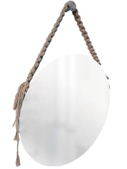 Espelho Decorativo Adnet Vintage Macramê Bege 40 Cm Redondo