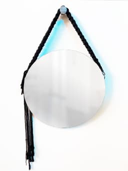 Espelho Decorativo Adnet Vintage Macramê Preto 40 Cm Redondo