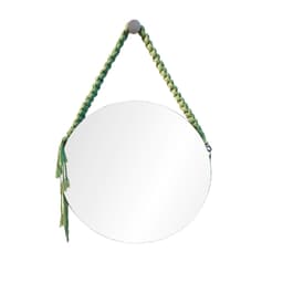 Espelho Decorativo Adnet Vintage Macramê Verde Limão 50 Cm