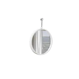 Espelho Decorativo Short Strip Branco Alça Corrente 30 Cm Redondo Branco, 30 cm