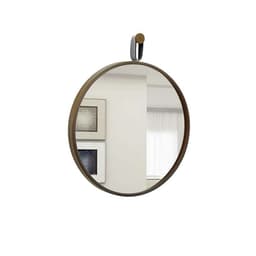 Espelho Decorativo Short Strip Marrom Alça Corino Preto 40 cm Redondo Marrom/Preto, 40 cm