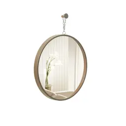 Espelho Decorativo Short Strip Marrom Alça Corrente 40 Cm Redondo Marrom, 40 cm