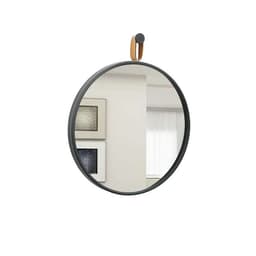Espelho Decorativo Short Strip Preto Alça Corino Caramelo 50 cm Redondo Preto/Caramelo, 50 cm