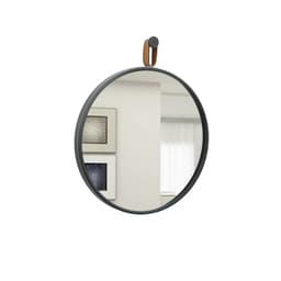 Espelho Decorativo Short Strip Preto Alça Corino Caramelo 60 cm Redondo
