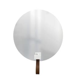 Espelho Funcional Hook Branco Alça Caramelo 50 cm Redondo