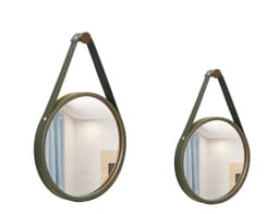 Kit Espelho Decorativo Adnet Branco Alça Corino Caramelo 20 e 30cm Redondo Marrom/Preto