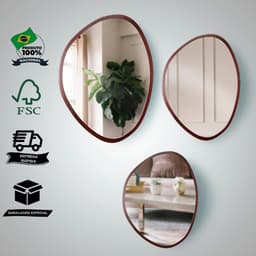 Kit Espelho Decorativo Orgânico Tabaco 35x50, 50x64 e 64x77 cm Marrom
