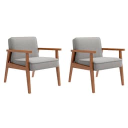 Conjunto com 2 Poltronas Julia Lona Cinza e Nogueira