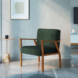 Poltrona Antonia Algodão Verde e Nogueira